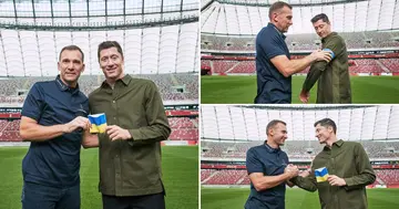 Robert Lewandowski, Andriy Shevchenko, Shows Support, Ukraine, Pledging, Wear Special Armband, FIFA World Cup, Sport, World, Soccer, Russia