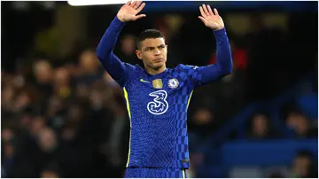 Thiago Silva waves to the fans prior to the UEFA Champions League Quarter-Final match between Chelsea FC and Real Madrid. Photo by Chris Brunskill.