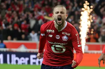 Edon Zhegrova celebrates after scoring against Lens