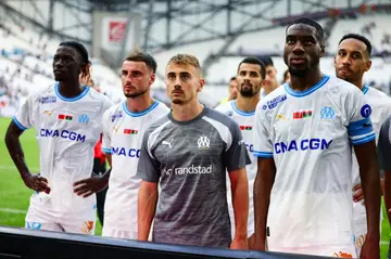 Marseille players face their supporters at the end of last week's game against Toulouse, the starting point for a chaotic few days at the club