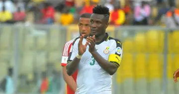 Asamoah Gyan playing for the Black Stars in a qualifier against Ethiopia. Credit: @ghanafaofficial