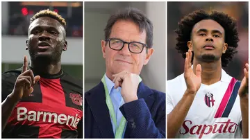 Fabio Capello has picked between Victor Boniface and Joshua Zirkzee, on who AC Milan should sign. Photos: Jan Fromme, Angel Martinez and Danilo Di Giovanni.