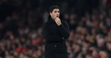 Mikel Arteta looks on during the Premier League match between Arsenal FC and Southampton FC at Emirates Stadium. Photo by Julian Finney.