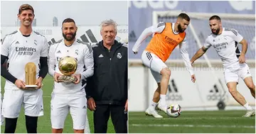 Karim Benzema, Thibaut Courtois, Real Madrid, Ballon d'Or, training, trophies, heroes