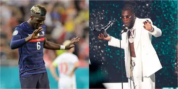 Grammy award winner Burna Boy teaches Man United star Pogba how to do the 'focus' dance