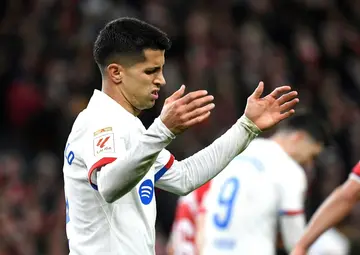 Barcelona's Joao Cancelo shows his frustration at the end of a goalless draw in Bilbao