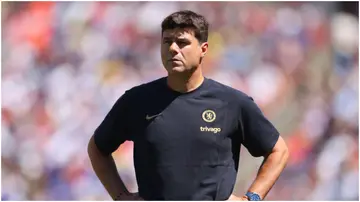 Mauricio Pochettino looks on during the Premier League Summer Series match between Chelsea FC and Fulham FC at FedExField. Photo by Mike Stobe.