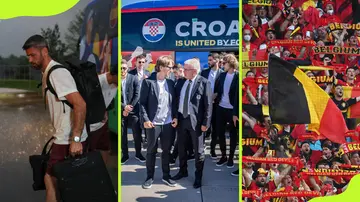 Unai Simon and Croatia players alongside Belgian fans in the stands