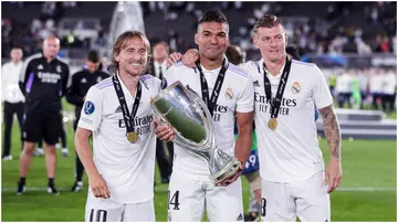 Luka Modric, Casemiro, Toni Kroos, Real Madrid, UEFA Super Cup, Helsinki, Finland.