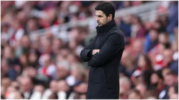 Mikel Arteta looks on during the Premier League football match between Arsenal and Aston Villa at the Emirates Stadium. Photo by Adrian Dennis.
