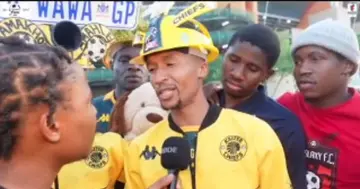 Kaizer Chiefs fan being interviewed.