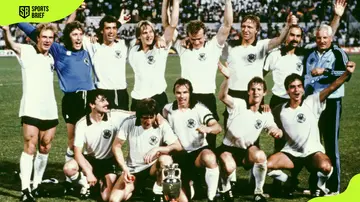 West Germany players celebrate after the UEFA Euro 1980 Final