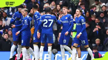 Chelsea players celebrate at Stamford Bridge
