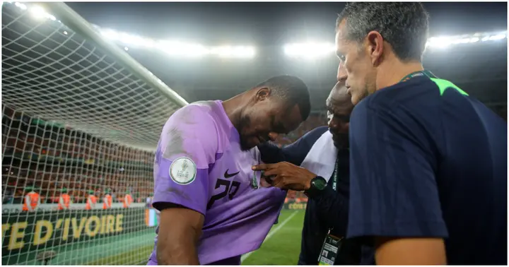 Nigeria goalkeeper, Stanley Nwabali, breaks down in tears after losing in the AFCON final to Ivory Coast.