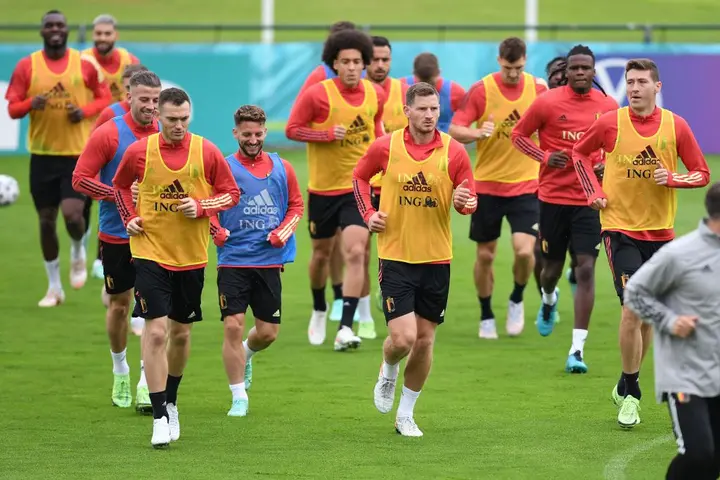 Belgium's national football team players during a training session