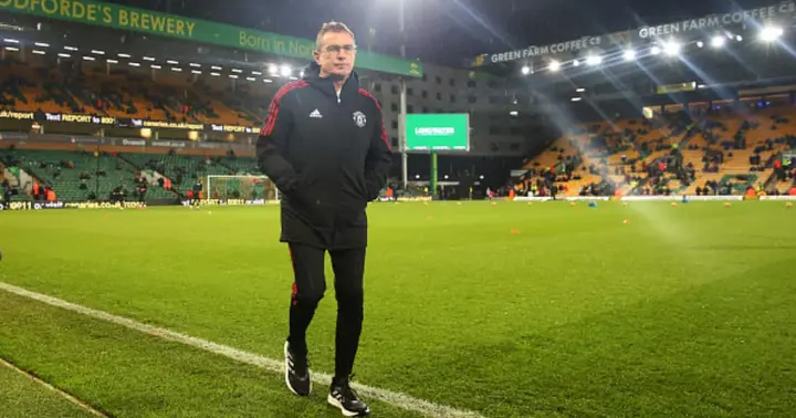 Manchester United manager Ralf Rangnick looks on prior to the Premier League match between Norwich City and Manchester United at Carrow Road on December 11, 2021 in Norwich, England. (Photo by Matthew Peters/Manchester United via Getty Images)