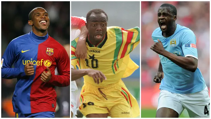 African stars with the most footballer of the year awards, Samuel Eto'o, Abedi Pele, Yaya Toure, Roger Milla, Didier Drigba