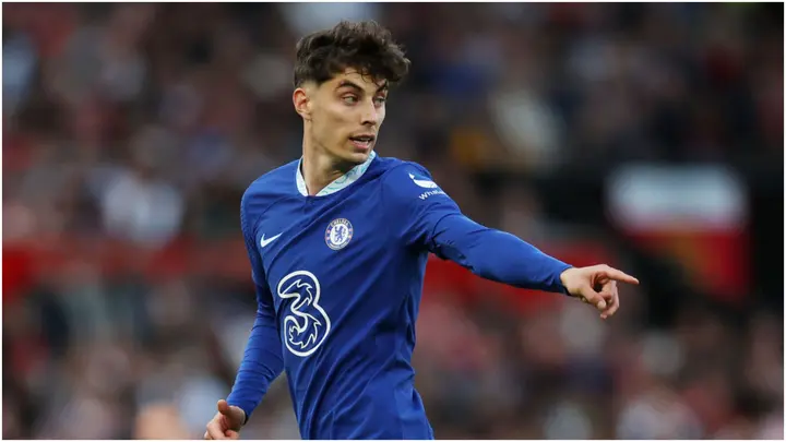 Kai Havertz reacts during the Premier League match between Manchester United and Chelsea FC at Old Trafford. Photo by Chris Lee.