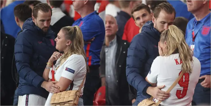 England star consoles sobbing wife in the crowd after England's painful loss to Italy.