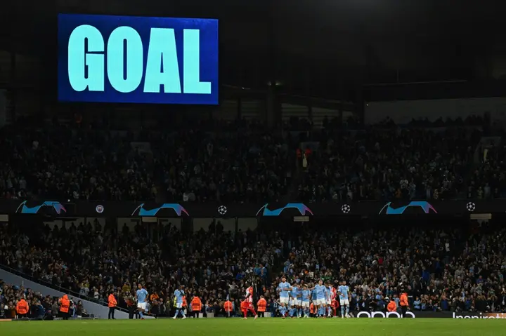 The Etihad rises for Julian Alvarez's second goal in Manchester City's 3-1 win over Red Star Belgrade