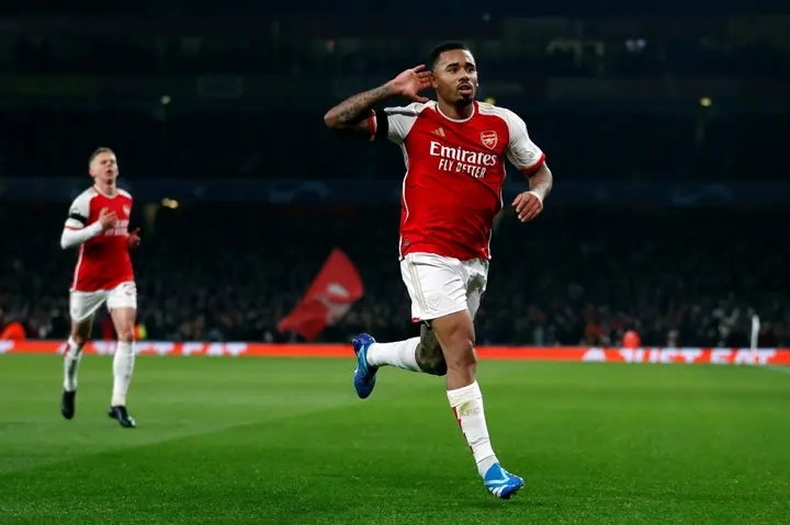Arsenal's Gabriel Jesus celebrates scoring against Lens