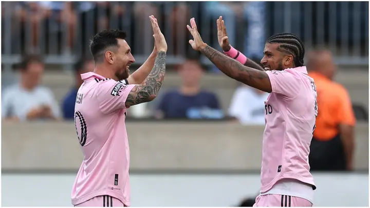 Lionel Messi gives Inter Miami's former skipper DeAndre Yedlin the  captain's armband before lifting Leagues Cup trophy together