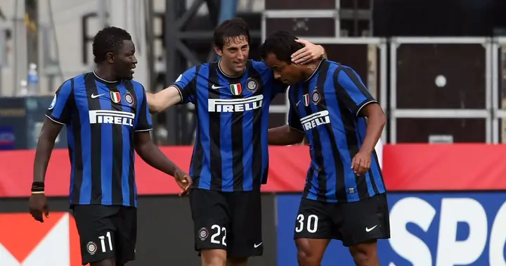 Sulley Muntari and Diego Milito during his Inter days. SOURCE: @ghanasoccernet