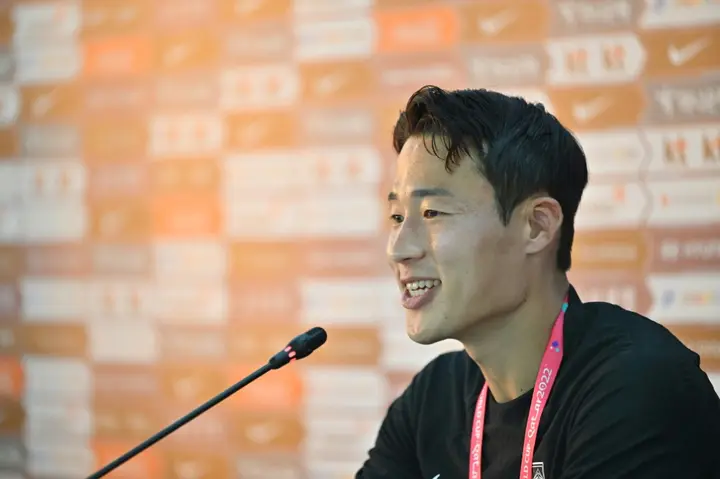 South Korea's midfielder Son Jun-ho gives a press conference at the World Cup