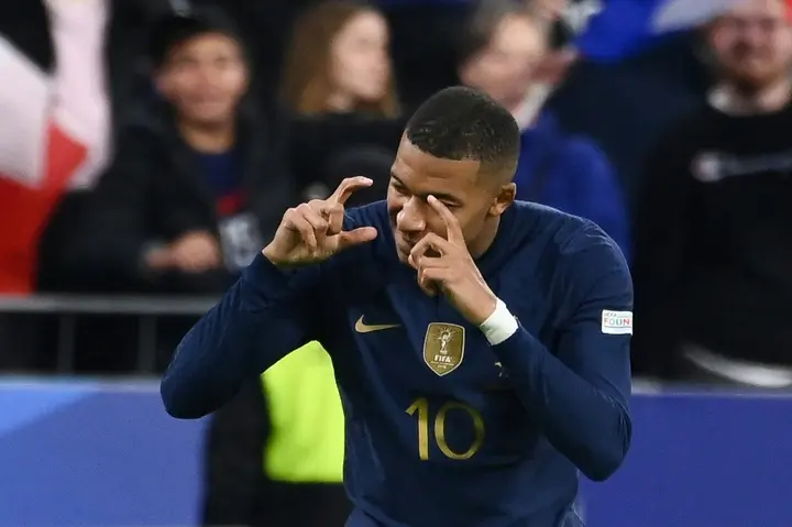 Kylian Mbappe celebrates after putting France ahead against Austria