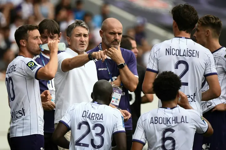 Toulouse coach Philippe Montanier passes on instructions to his players during last weekend's game against Lorient