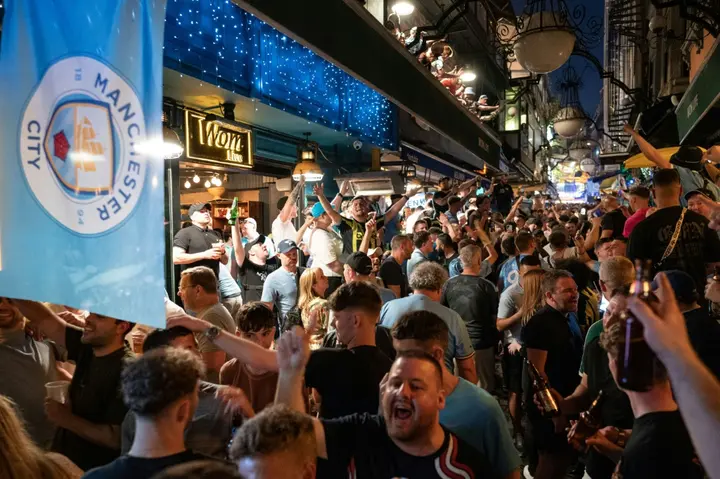 Manchester City supporters in a bar in Istanbul on Friday night