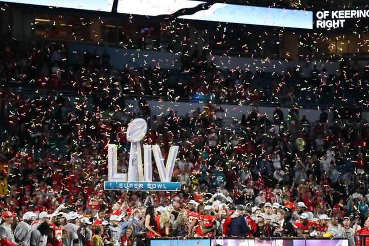 KansasCity Chiefs celebrating winning Super Bowl LIV