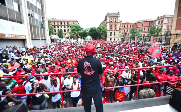 eff, economic freedom fighters, south africa, picket, tswane, department of sports and recreation, safa, multichoice, safpu, psl
