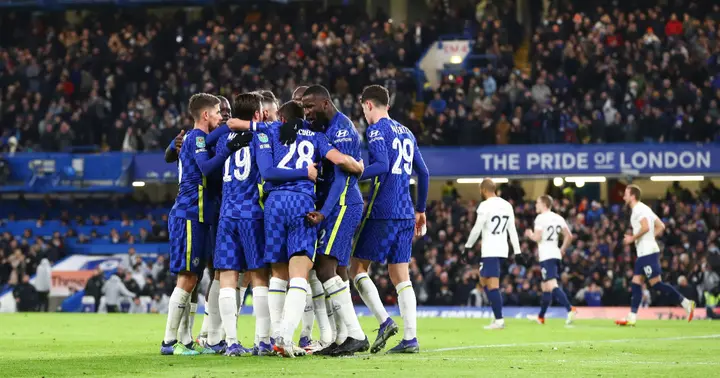 Chelsea players celebrating a goal. Photo: Getty Images.