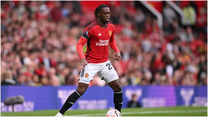 Aaron Wan-Bissaka in action during the Premier League match between Manchester United and Brighton at Old Trafford. Photo by Michael Regan.