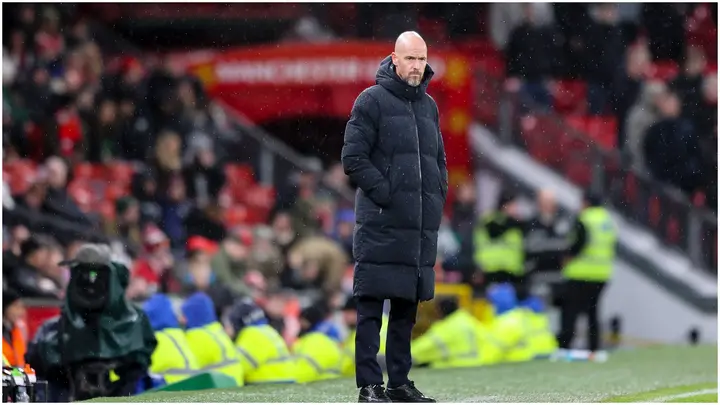 Erik ten Hag looks on during the Premier League match between Manchester United and AFC Bournemouth at Old Trafford. Photo by Robin Jones.