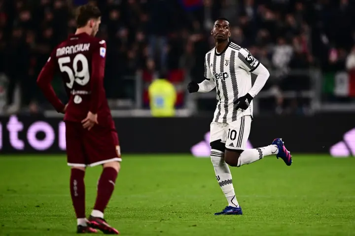 Paul Pogba runs onto the pitch as a substitute for his first apperanace of the seasonas Juventus faced Torino