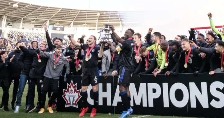 Montreal Impact celebrates after their 2021 Canadian Championship triumph. Photo: @clubdefootmtl.