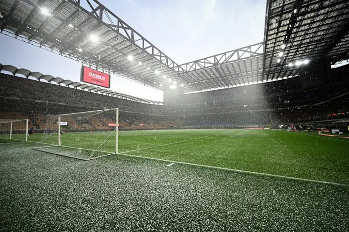 A hailstorm delayed Serie A action at Milan's San Siro
