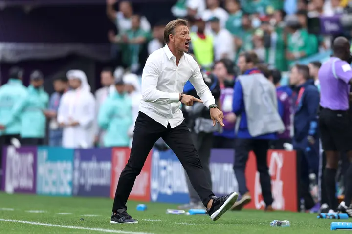 Herve Renard coaching Saudi Arabia during their match against Argentina at the 2022 World Cup