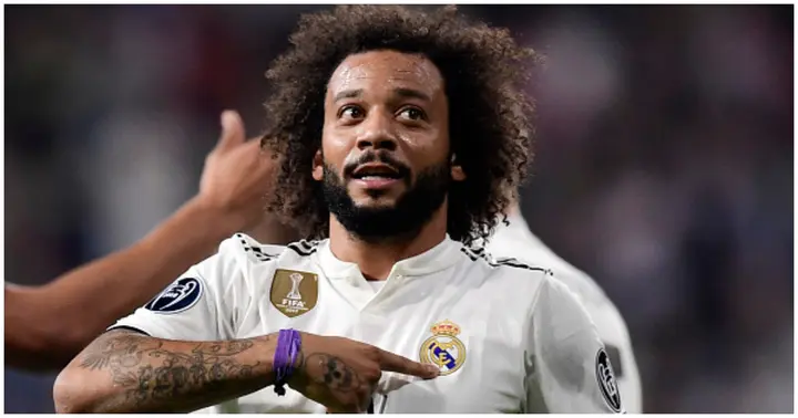 Marcelo celebrates his team's second goal during the UEFA Champions League group G football match between Real Madrid and FC Viktoria Plzen at the Santiago Bernabeu. Photo by JAVIER SORIANO.