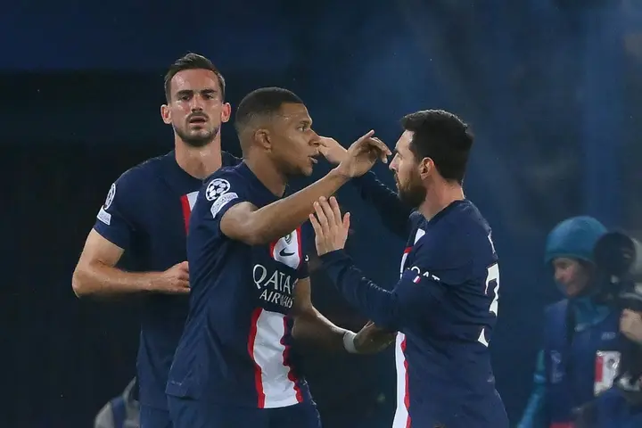 Lionel Messi (R) and Kylian Mbappe both scored twice in PSG's crushing 7-2 win over Maccabi Haifa that took them into the Champions League last 16