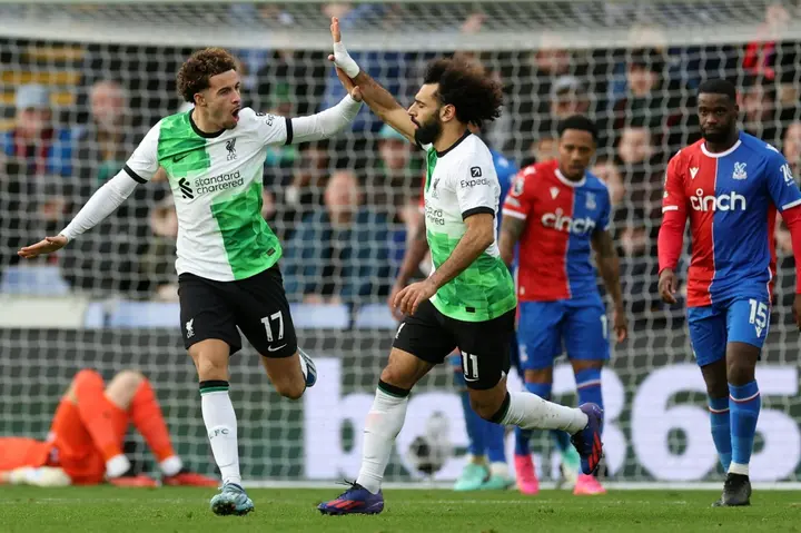 Mohamed Salah (centre) scored in Liverpool's 2-1 win at Crystal Palace