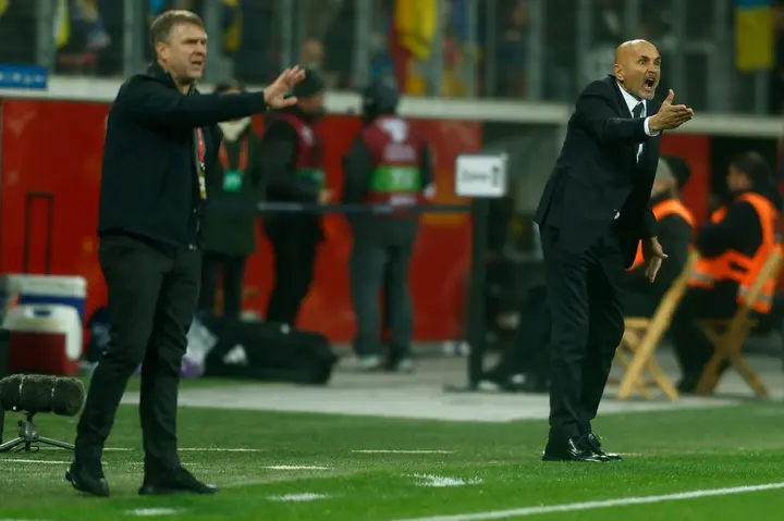 Italy's coach Luciano Spalletti (right) and Ukraine's coach Serhiy Rebrov during Monday's 0-0 draw