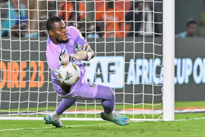 Stanley Nwabali saving penalty from South Africa