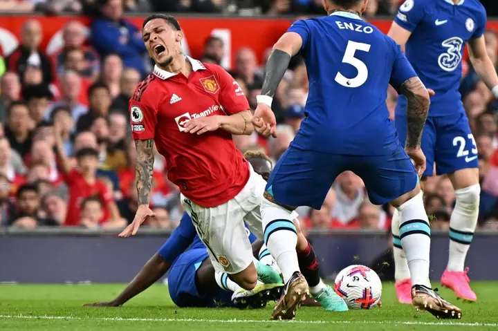 Manchester United forward Antony (2L) is likely to miss the FA Cup final