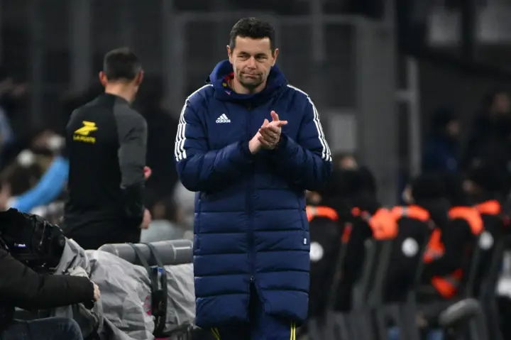 Lyon coach Pierre Sage reacts during his side's defeat to Marseille on Wednesday