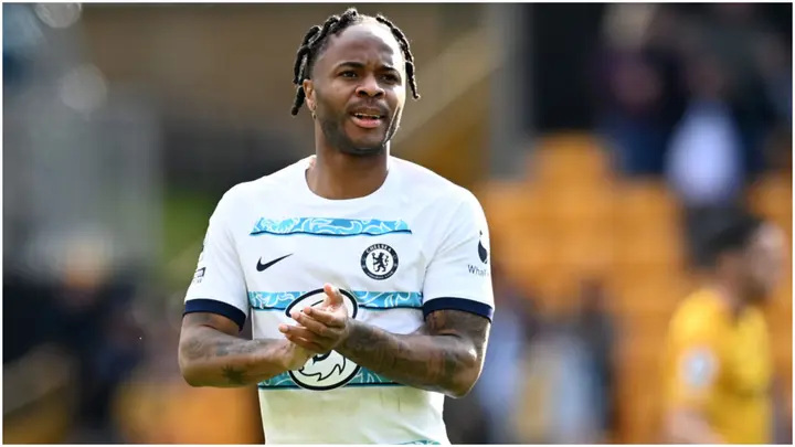 Raheem Sterling applauds fans during the Premier League match between Wolves and Chelsea. Photo by Darren Walsh.