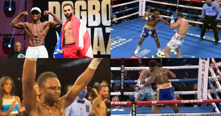 Isaac Dogbe wins fight against Diaz. SOURCE: Twitter/ @trboxing @IsaacDogboe