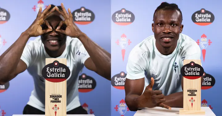 Joseph Aidoo with his player of the month award. Credit: @RCCelta